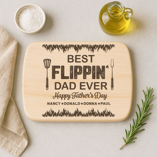 Father's Day Gifts, Best Flippin Dad Ever - Personalized Engraved Oval Cutting Board