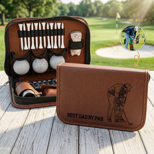 Father's Day Gifts, Best Dad By Par Custom Photo Sketch Line Art - Personalized Golf Bag