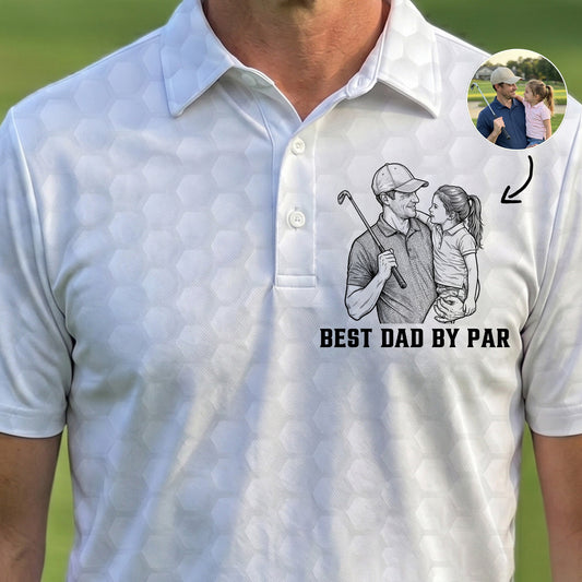 Father's Day Gifts, Best Dad By Par Sketch Line Art Father's Day Gift For Husband, Dad - Personalized Polo Shirt