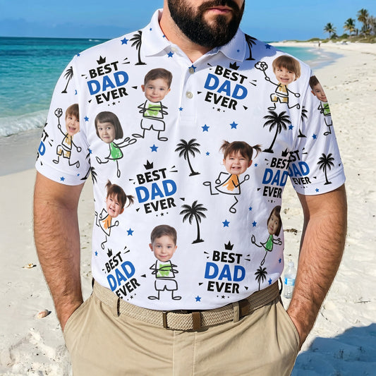 Best Dad Ever Custom Cute Kid Face Father's Day Gift For Dad, Husband, Grandpa - Personalized Polo Shirt