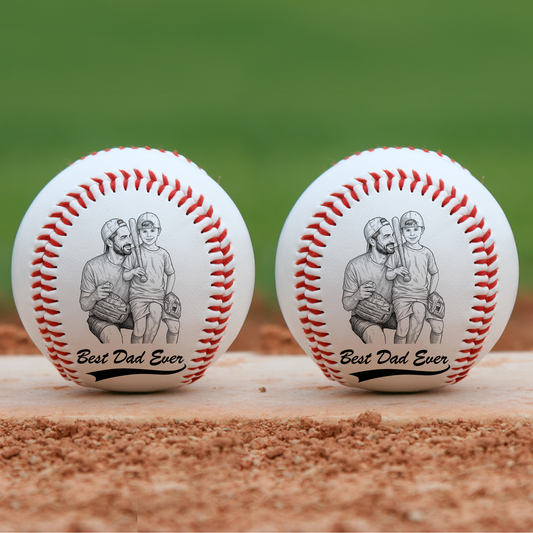Father's Day Gifts, Best Dad Ever Photo Sketch Line Art Father's Day Gift For Dad, Husband - Personalized Baseball