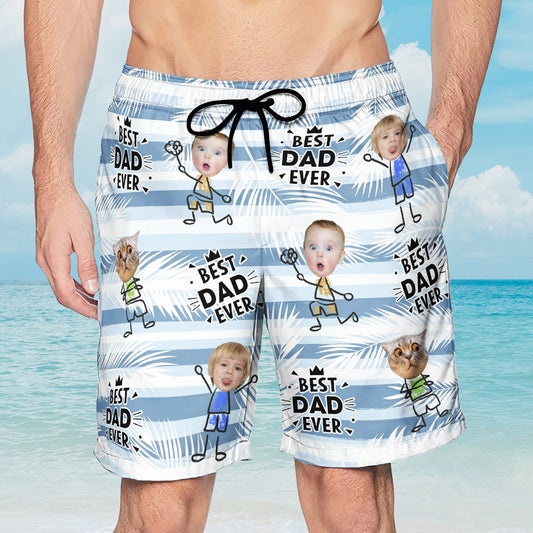 Best Dad Ever Striped Pattern Father's Day Gift For Dad, Husband - Personalized Shorts