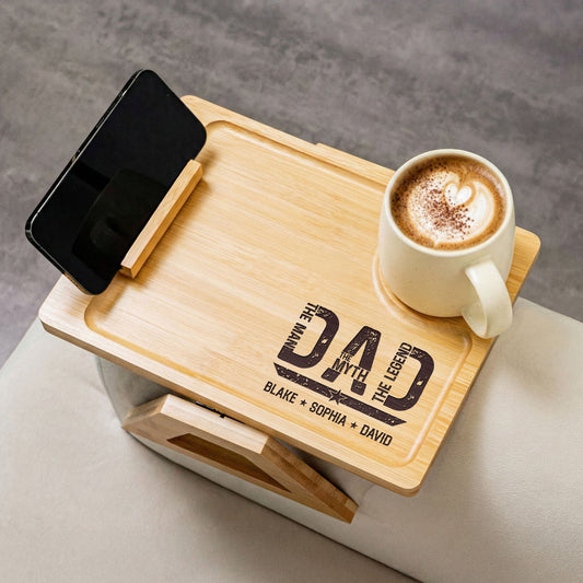 Father's Day Gifts, Best Dad Ever The Man, The Myth, The Legend - Personalized Wooden Couch Arm Table