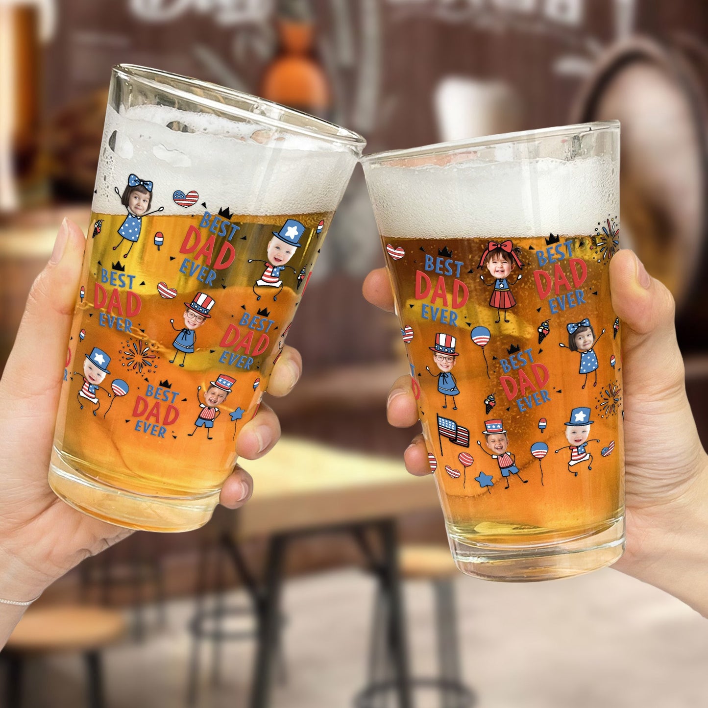 Best Dad Ever USA Flag - Personalized Beer Glass