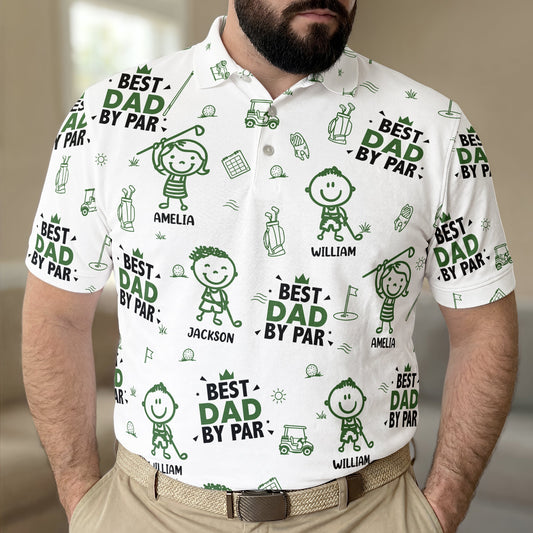 Father's Day Gifts, Best Dad, Grandpa By Par, Cute Kids Art, Toile De Jouy - Personalized Polo Shirt