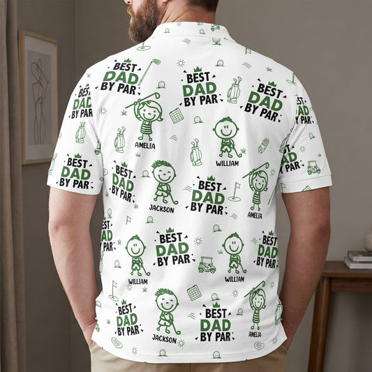 Father's Day Gifts, Best Dad, Grandpa By Par, Cute Kids Art, Toile De Jouy - Personalized Polo Shirt