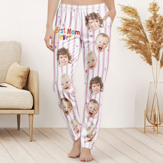 Best Mom Ever Striped Pattern - Personalized Photo Sweatpants, Lounge Pants With Pockets