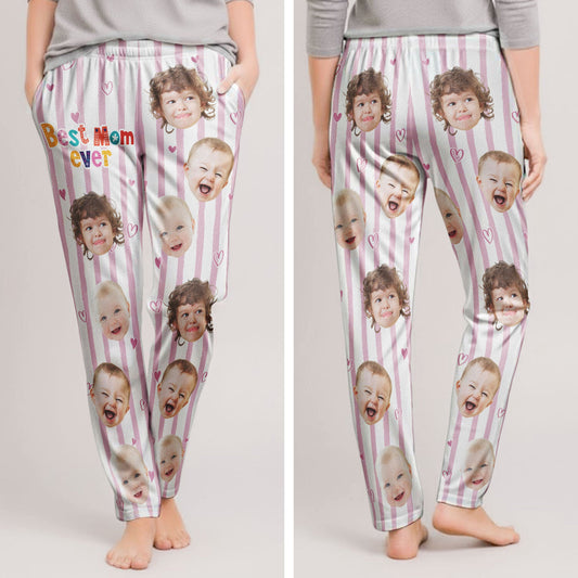 Best Mom Ever Striped Pattern - Personalized Photo Sweatpants, Lounge Pants With Pockets