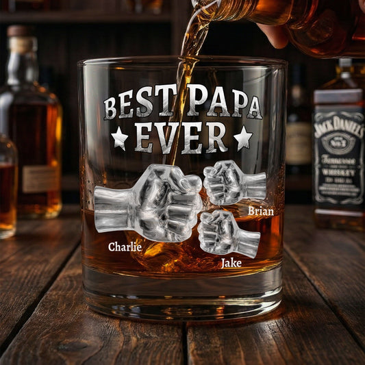 Father's Day Gifts, Best Papa Ever Fist Bump - Personalized Whiskey Glass