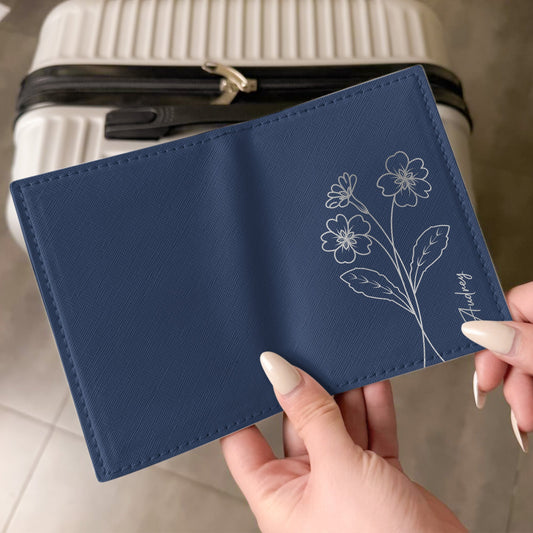 Birth Flower Metallic Colors - Personalized Passport Cover And Luggage Tag Travel Set