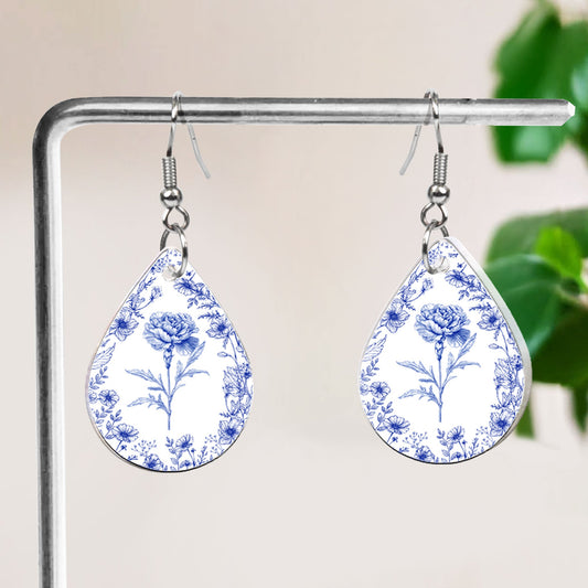 Birth Month Flower Toile De Jouy French Vintage Style - Personalized Acrylic Earrings