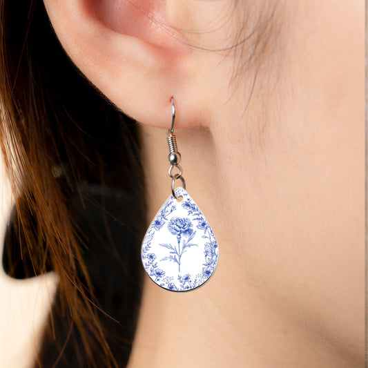 Birth Month Flower Toile De Jouy French Vintage Style - Personalized Acrylic Earrings