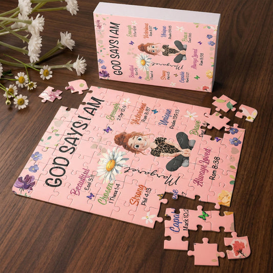 Birth Flower God Says I Am - Personalized Jigsaw Puzzle