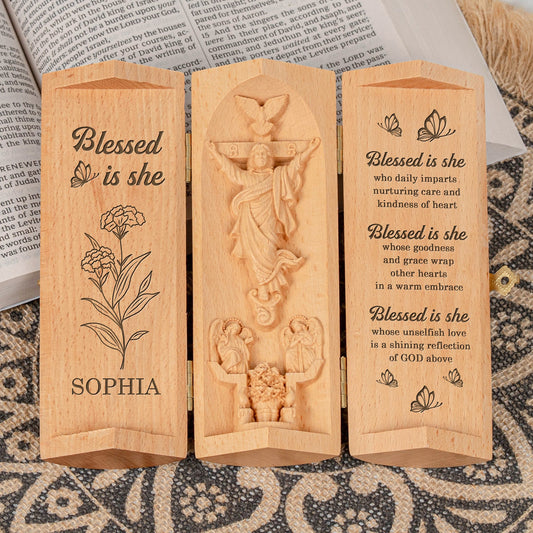 Blessed Is She Faith Gift For Her - Personalized Wooden Plaque