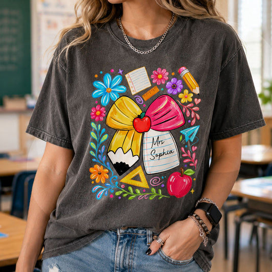 Boho Floral Bow Pencil - Personalized Shirt
