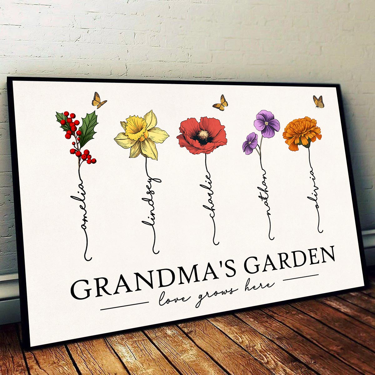 Grandma‘s Garden Love Grows Here Beautiful Birth Month Flowers - Personalized Poster