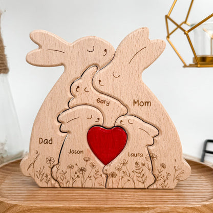 Father's Day Gifts, Bunny Family - Personalized Wooden Bunny Family Puzzle