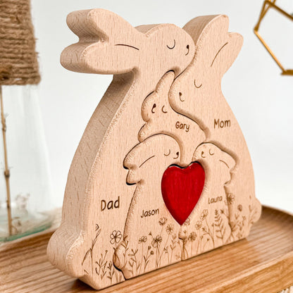 Father's Day Gifts, Bunny Family - Personalized Wooden Bunny Family Puzzle