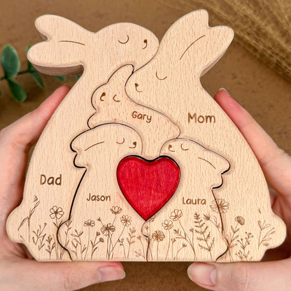 Father's Day Gifts, Bunny Family - Personalized Wooden Bunny Family Puzzle