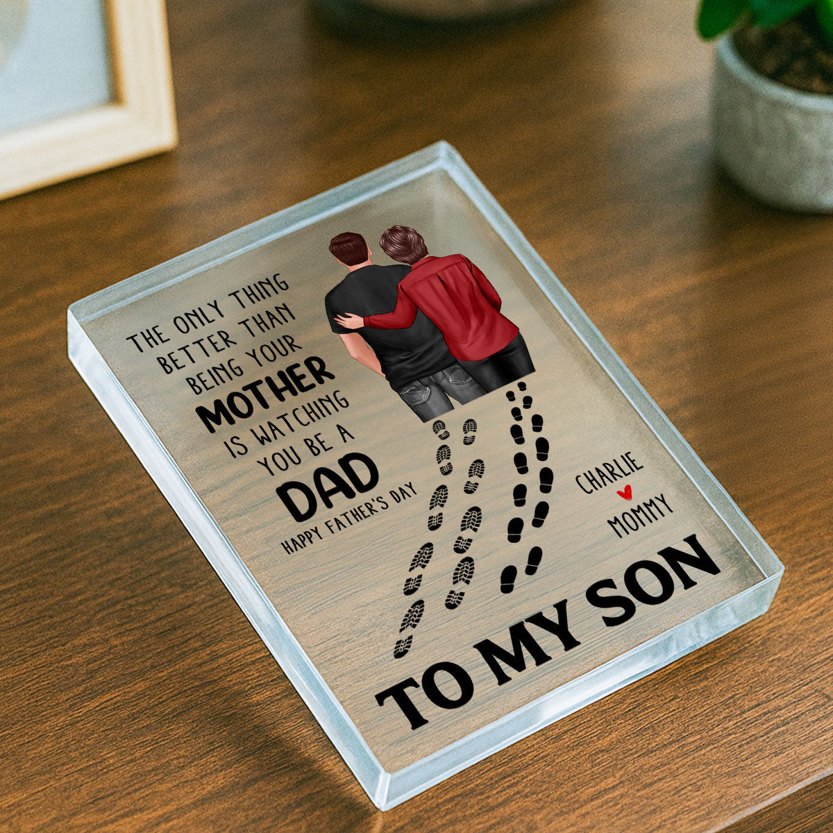 To My Son From Mom Dad Footprints Personalized Acrylic Block,  gift