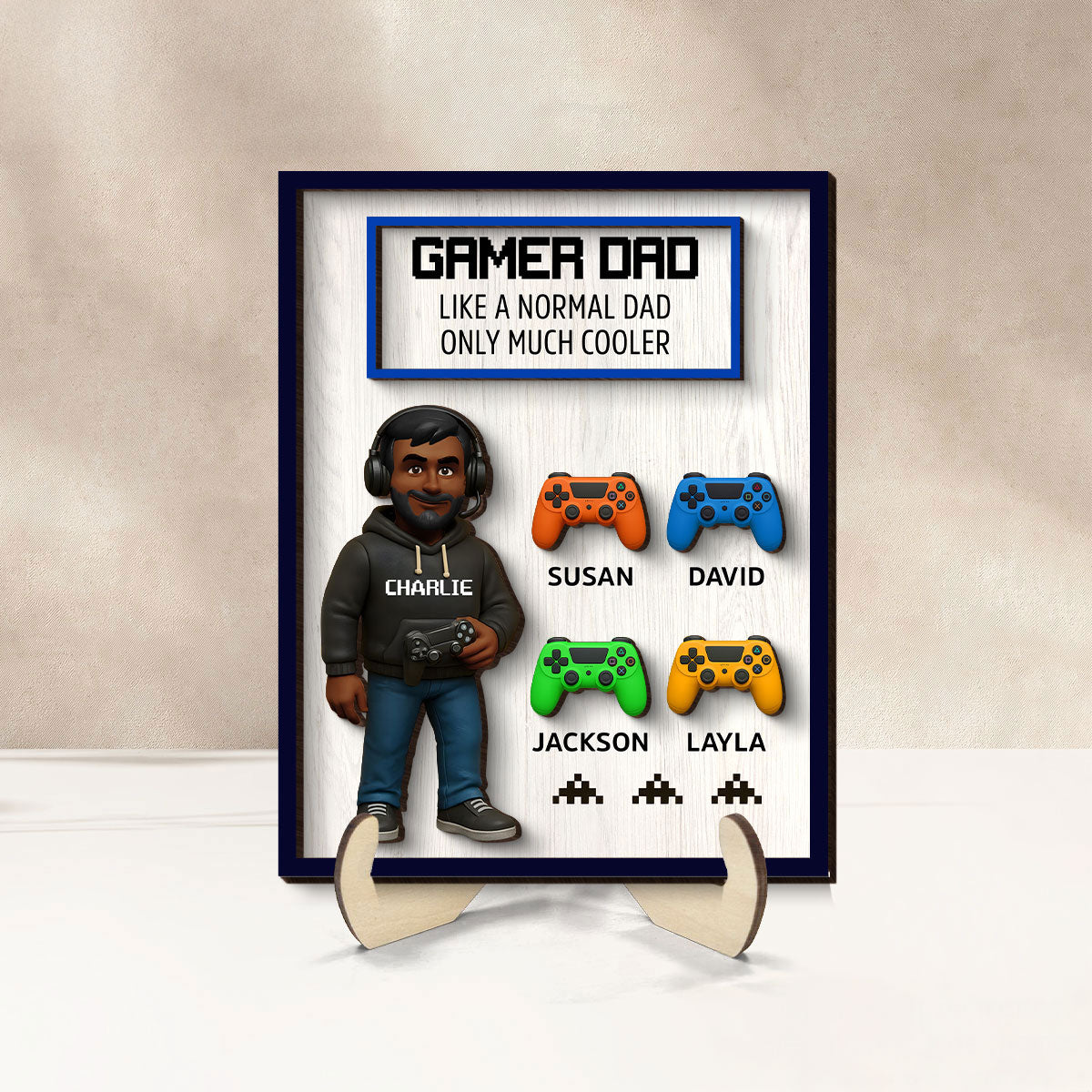 Gamer Dad Much Cooler Personalized 2-Layered Wooden Plaque,  Gift for Gamer Dads