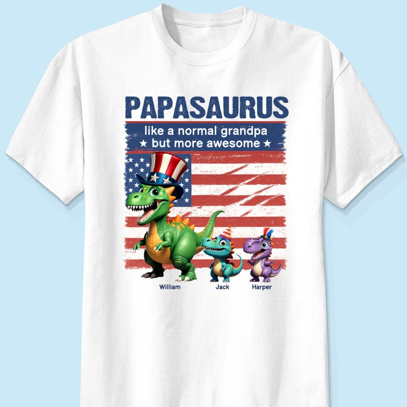Grandpasaurus And Kids 3D Effect Dinosaurs 4th Of July Independence Day Celebration Personalized Shirt