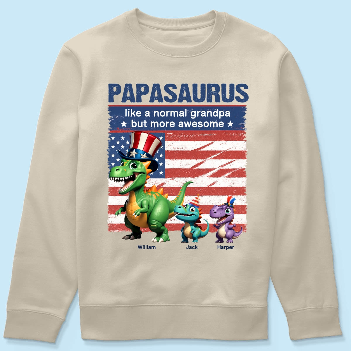 Grandpasaurus And Kids 3D Effect Dinosaurs 4th Of July Independence Day Celebration Personalized Shirt