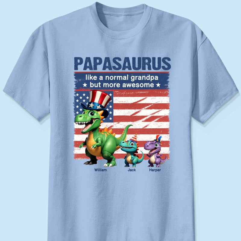 Grandpasaurus And Kids 3D Effect Dinosaurs 4th Of July Independence Day Celebration Personalized Shirt