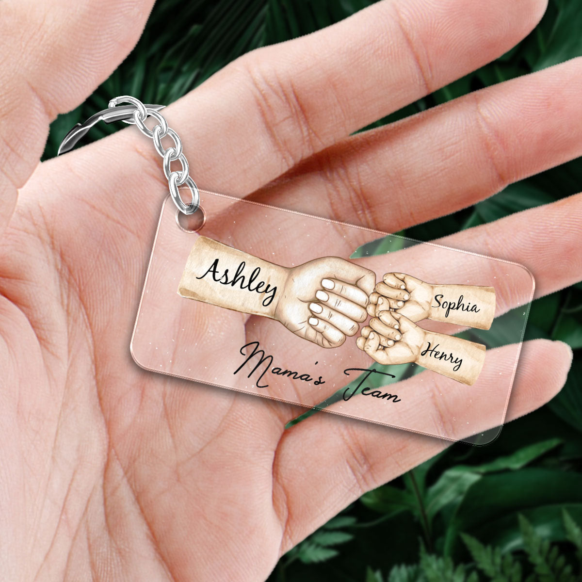 Mama's Team Fist Bump Personalized Acrylic Keychain, Gift For Mom, Grandma