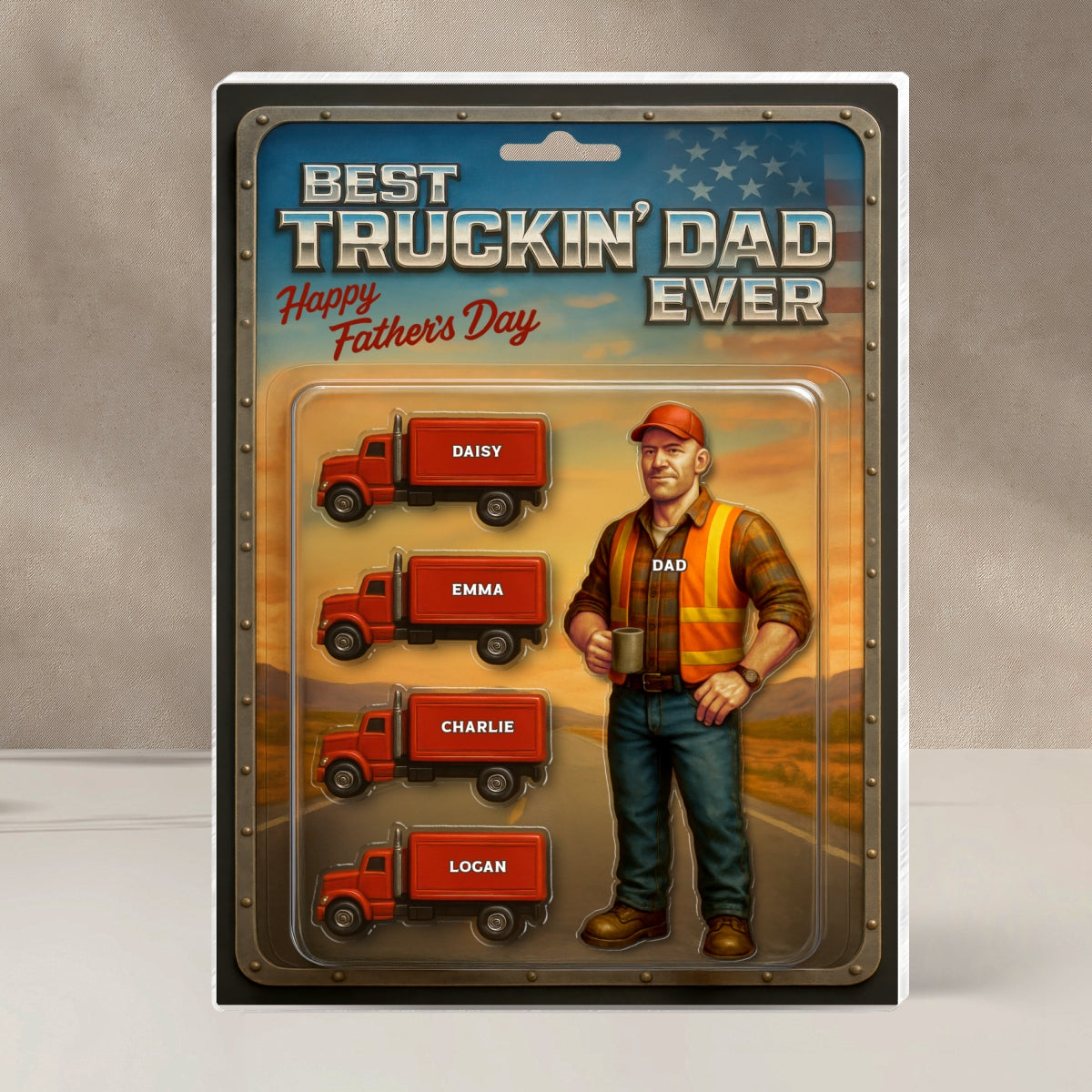 Best Truckin' Dad Ever Nation Flag Custom Action Figure Personalized Acrylic Block Plaque,  Gift for Trucker Dad