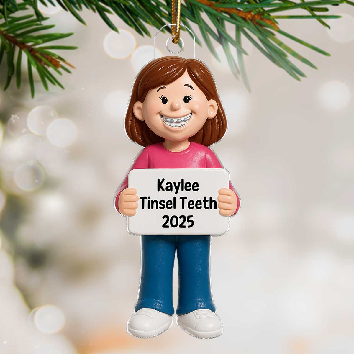 3D Effect Kids Braces Teeth Smile - Personalized Acrylic Ornament - Unique Christmas Keepsake For Boy Girl With Braces
