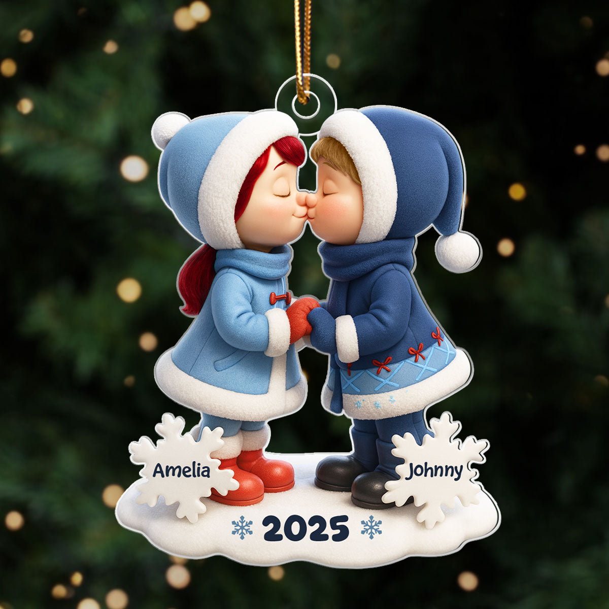 Cute Cartoon Couple Hugging Kissing Personalized Ornament, 3D Effect Acrylic Ornament, Christmas Gift for him, Gift for her