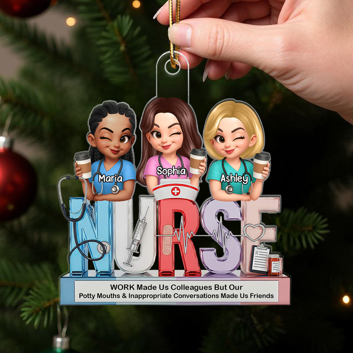 Personalized 3D Effect Nurse Besties Medical Icons Personalized Acrylic Ornament