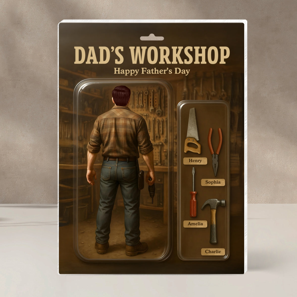 Dad's Workshop With Kids' Names Grandpa's Workshop Custom Figure Personalized Acrylic Block Plaque, Unique  Gift For Him, For Dad, For Grandpa