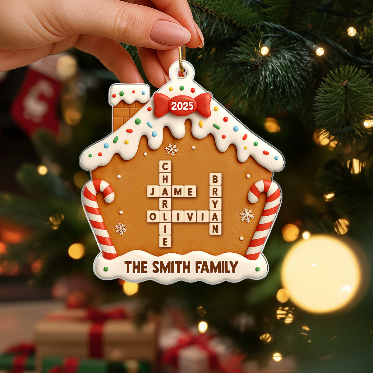 Family Name Crossword Cake House - Personalized Acrylic Ornament - Special Christmas Gift For Family