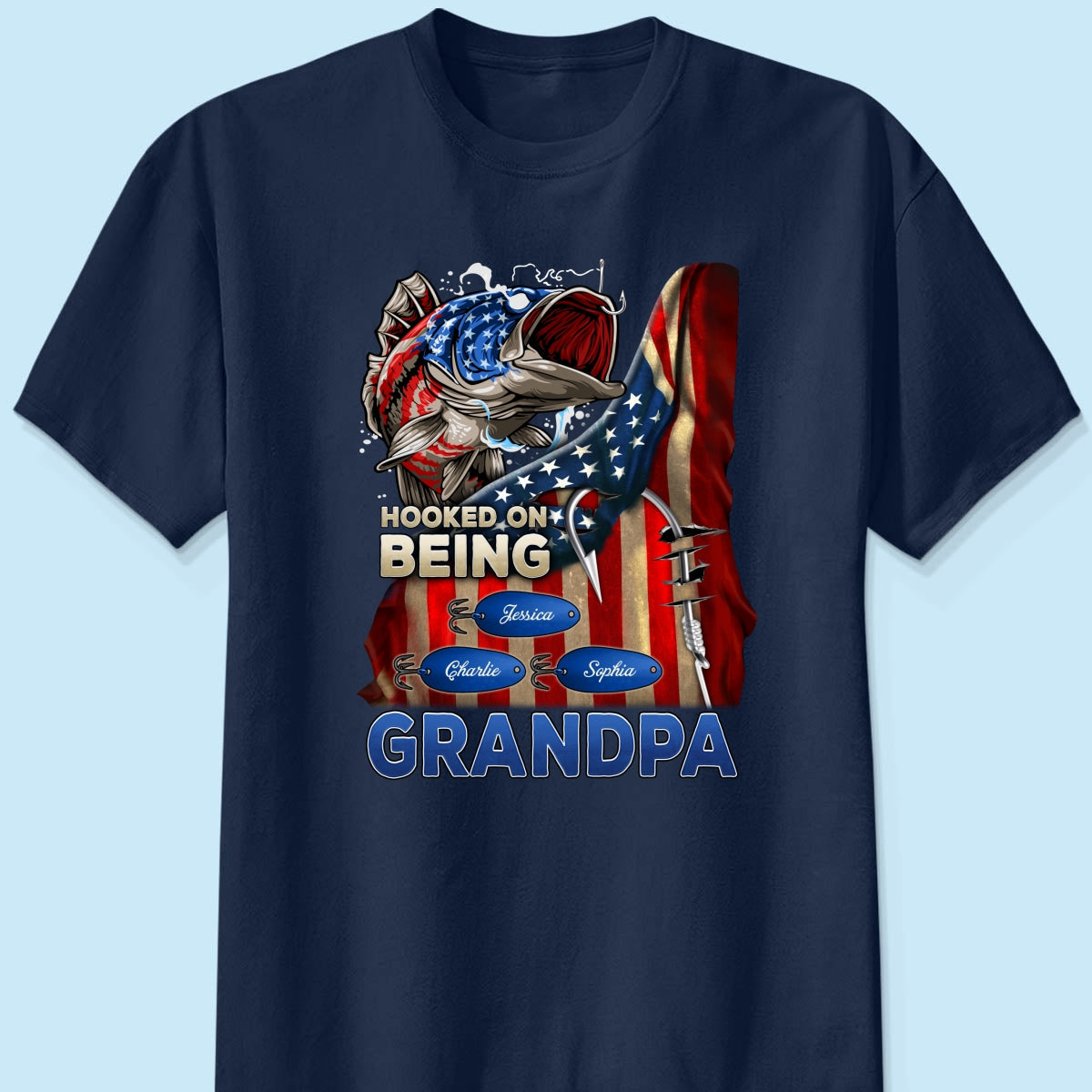 Hooked On Fishing Dad Grandpa Nation Flag Personalized Shirt