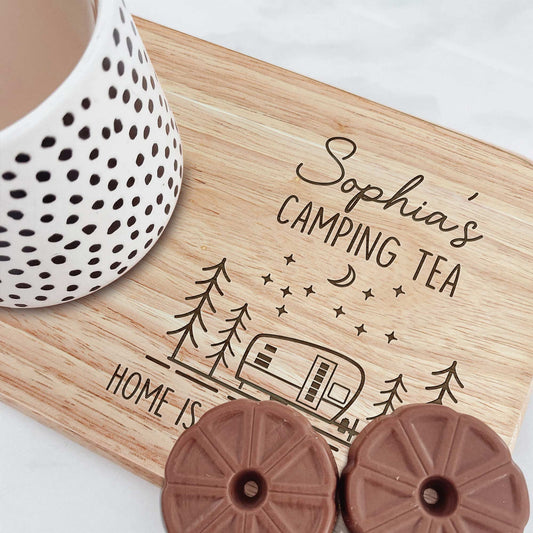 Camping Tea - Custom Engraved Wooden Tea & Biscuit Board