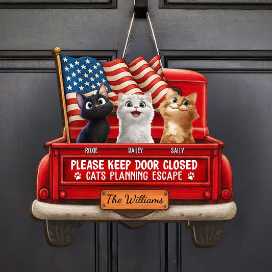 Cats Planning Escape - New Style - Personalized Wood Sign