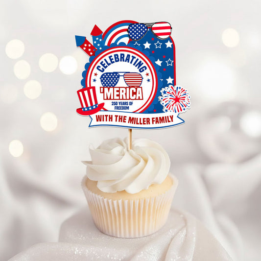Celebrating 'Merica Est. 1776 - Personalized Cupcake Toppers