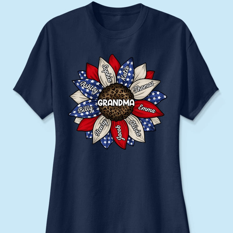 Grandma Leopard Nation Flag Sunflower Personalized Shirt