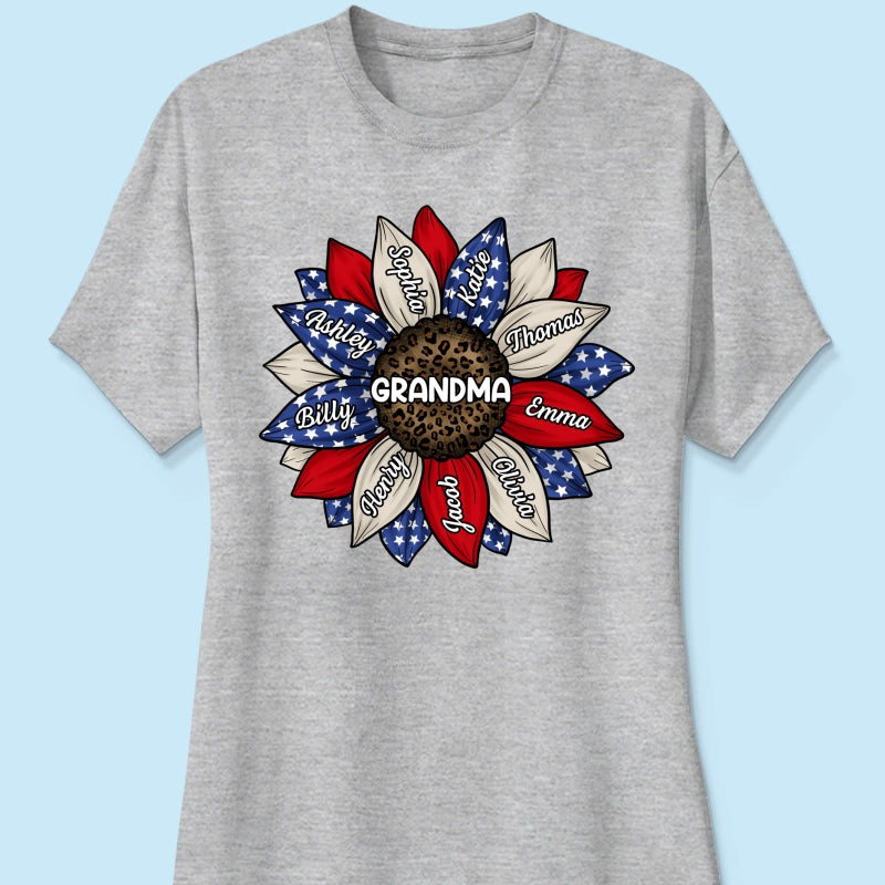 Grandma Leopard Nation Flag Sunflower Personalized Shirt