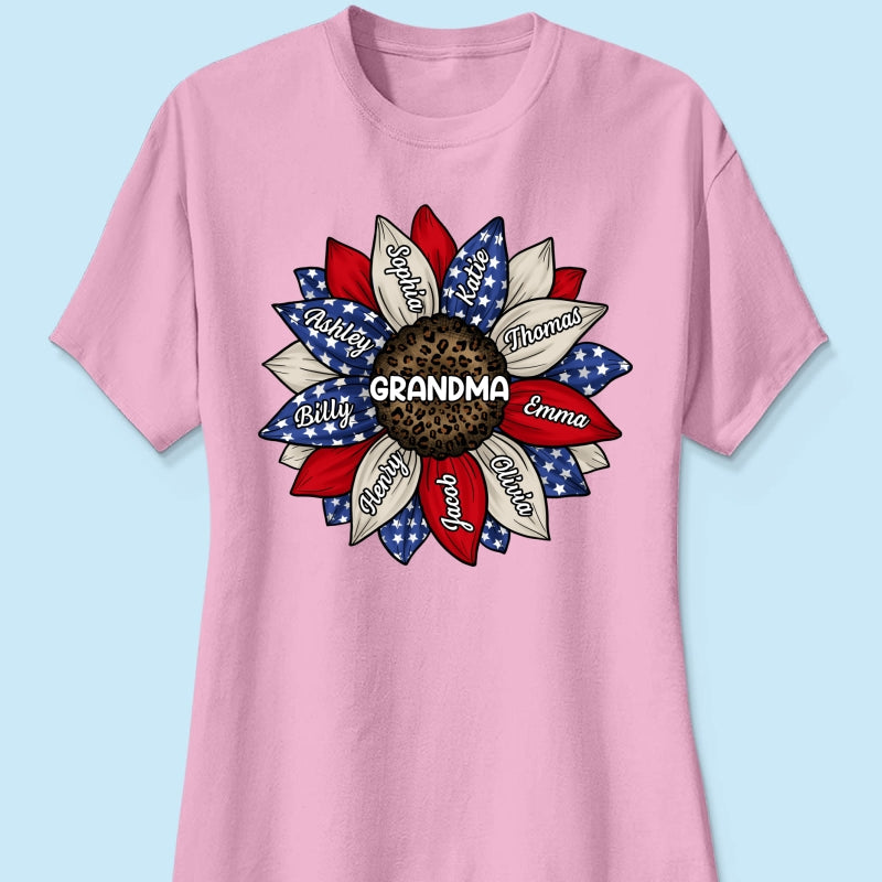 Grandma Leopard Nation Flag Sunflower Personalized Shirt