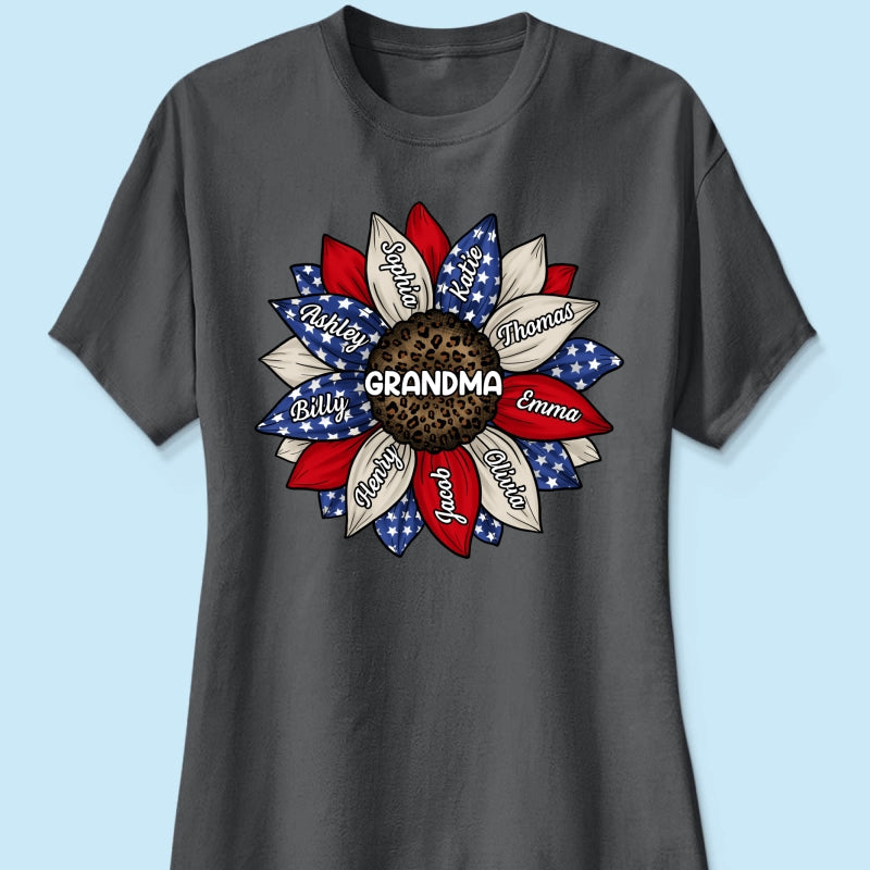 Grandma Leopard Nation Flag Sunflower Personalized Shirt