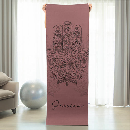 Chakra, Hamsa, Lotus, Moon Phase Custom Name For Yoga Lover - Personalized Yoga Mat