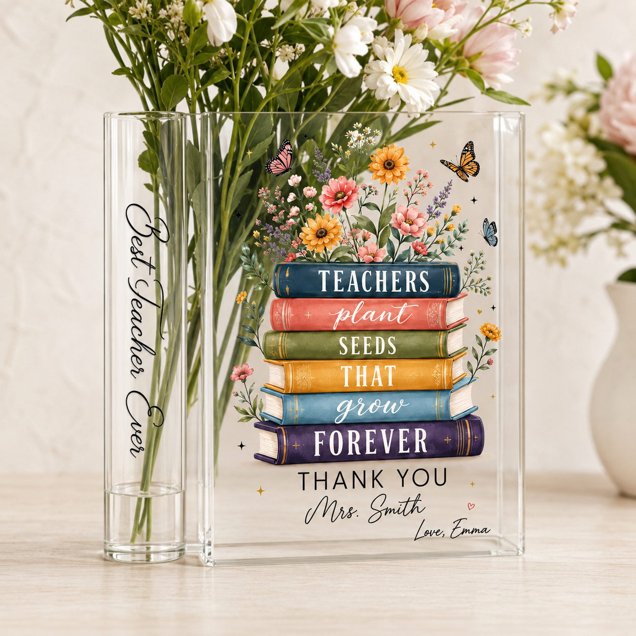 Teachers Plant Seeds That Grow Forever - Personalized Acrylic Book Vase