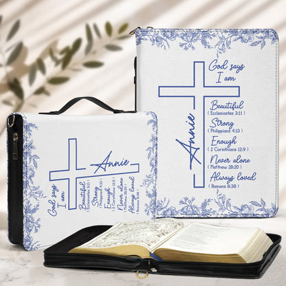 Christ Cross Affirmation Religious Gift For Women Toile De Jouy - Personalized Bible Cover