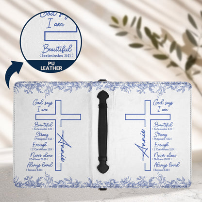 Christ Cross Affirmation Religious Gift For Women Toile De Jouy - Personalized Bible Cover