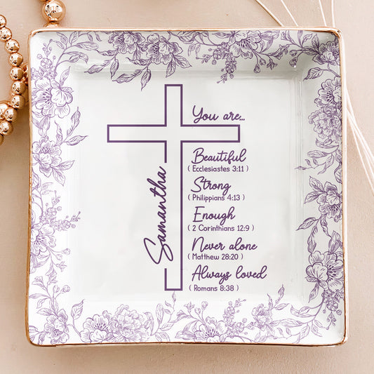Christ Cross Affirmation Religious Gift For Women Toile De Jouy - Personalized Jewelry Dish