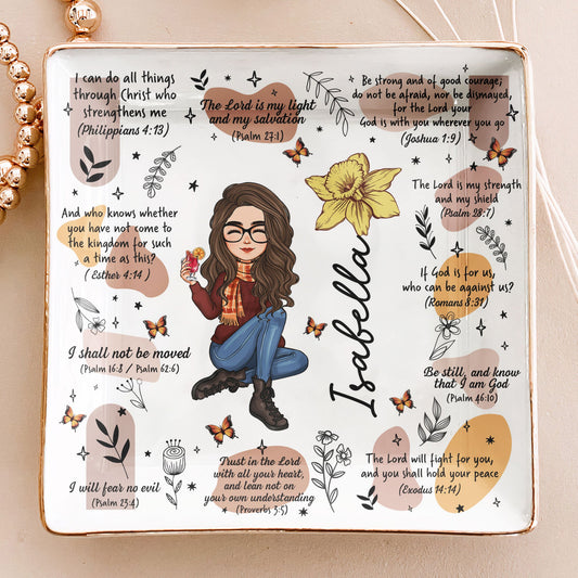 Christian Affirmation Bible Verses With Birth Flower - Personalized Jewelry Dish