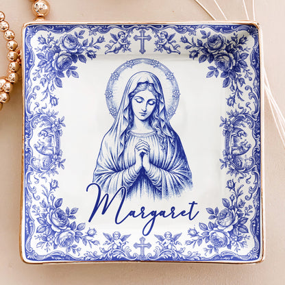 Christian Faith Symbols Toile De Jouy - Personalized Jewelry Dish